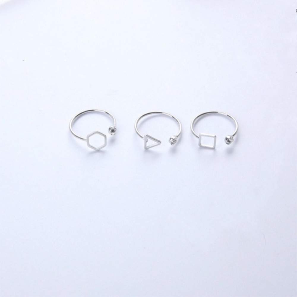 NEW!💙💎BUNDLE OF 3! GEOMETRIC RINGS💎💙SILVERY CZ - Picture 1 of 16